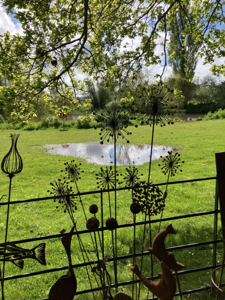 Lawn area with sculptures